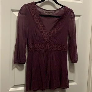 Plum/maroon lace deep v-neck top